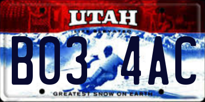 UT license plate B034AC