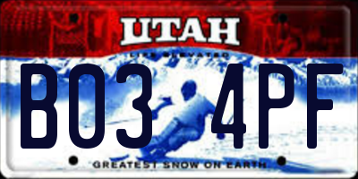 UT license plate B034PF