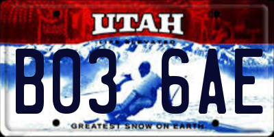 UT license plate B036AE