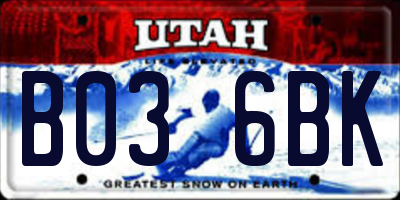 UT license plate B036BK