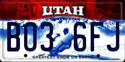 UT license plate B036FJ