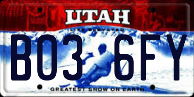 UT license plate B036FY