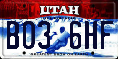 UT license plate B036HF