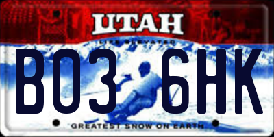UT license plate B036HK