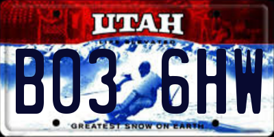 UT license plate B036HW