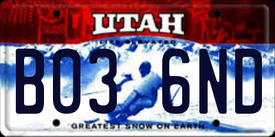 UT license plate B036ND
