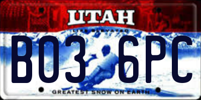 UT license plate B036PC