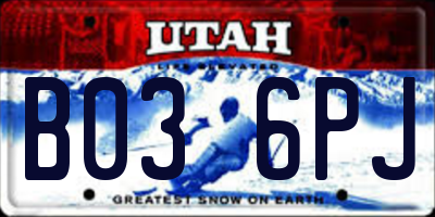 UT license plate B036PJ