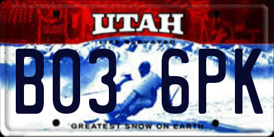 UT license plate B036PK