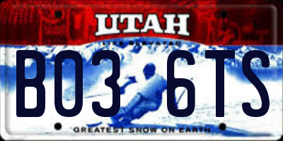 UT license plate B036TS