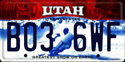 UT license plate B036WF
