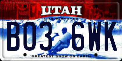 UT license plate B036WK