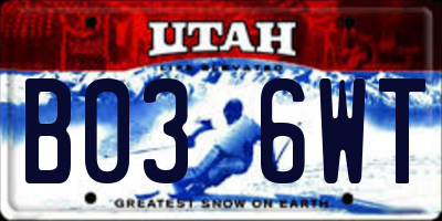 UT license plate B036WT