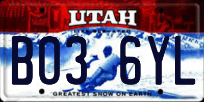 UT license plate B036YL