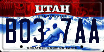 UT license plate B037AA
