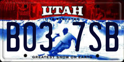 UT license plate B037SB