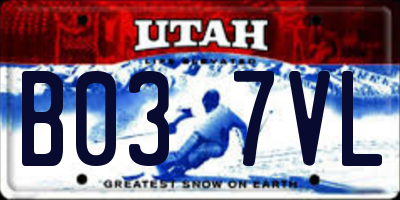 UT license plate B037VL