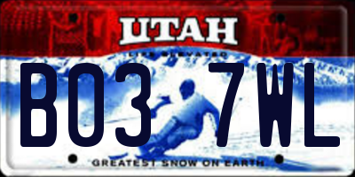 UT license plate B037WL
