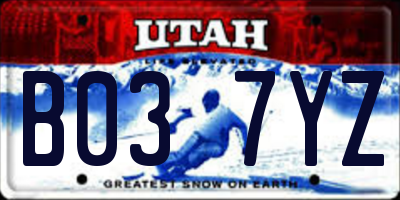 UT license plate B037YZ