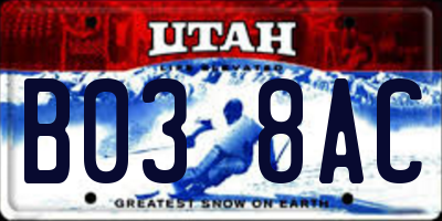 UT license plate B038AC