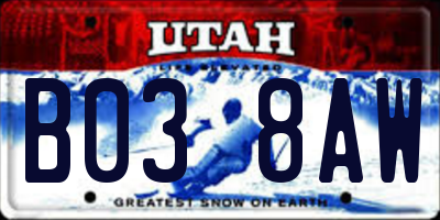 UT license plate B038AW