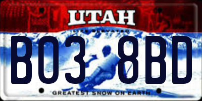 UT license plate B038BD