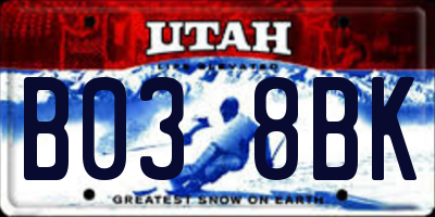 UT license plate B038BK