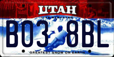 UT license plate B038BL