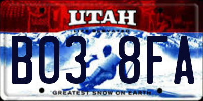 UT license plate B038FA