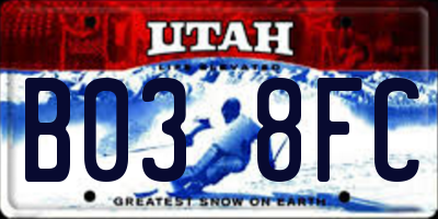 UT license plate B038FC