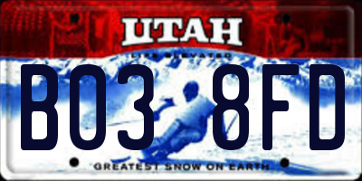 UT license plate B038FD