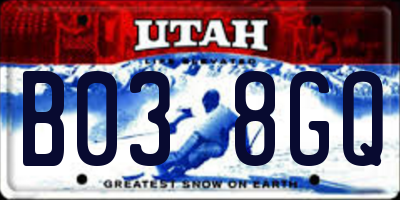 UT license plate B038GQ