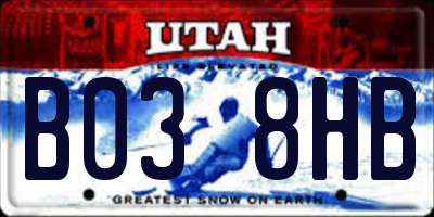 UT license plate B038HB