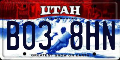 UT license plate B038HN