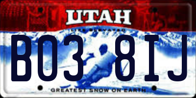 UT license plate B038IJ