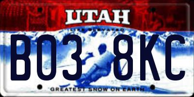 UT license plate B038KC