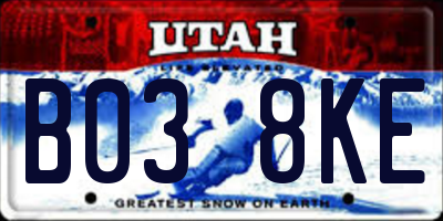 UT license plate B038KE