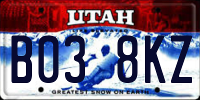 UT license plate B038KZ