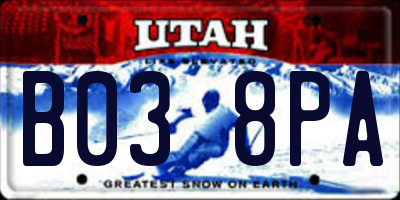 UT license plate B038PA