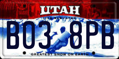 UT license plate B038PB