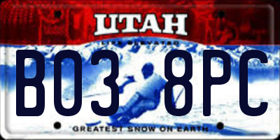 UT license plate B038PC