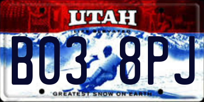UT license plate B038PJ