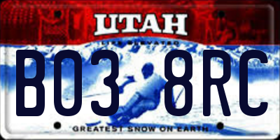 UT license plate B038RC