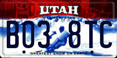 UT license plate B038TC