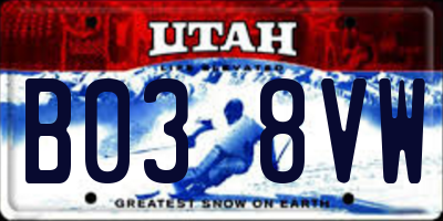 UT license plate B038VW