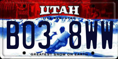 UT license plate B038WW