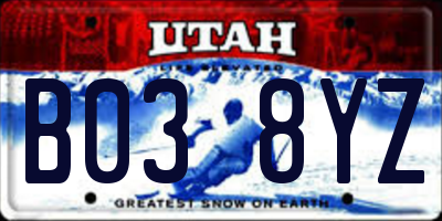 UT license plate B038YZ