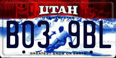 UT license plate B039BL