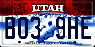 UT license plate B039HE