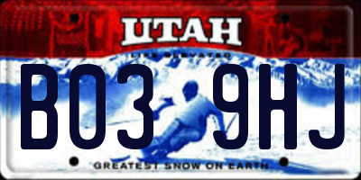 UT license plate B039HJ